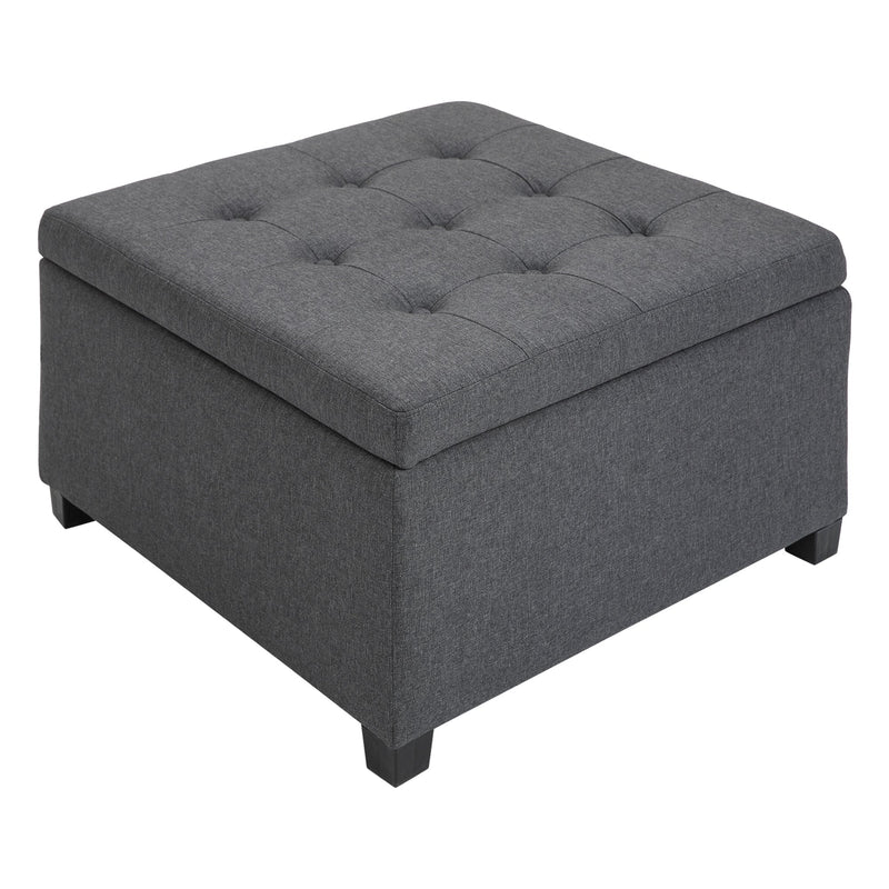 Round Storage Ottoman Bench, Button Tufted Ottoman with Flip Top for Living Room, Entryway and Bedroom, Gray