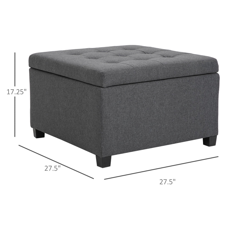 Round Storage Ottoman Bench, Button Tufted Ottoman with Flip Top for Living Room, Entryway and Bedroom, Gray