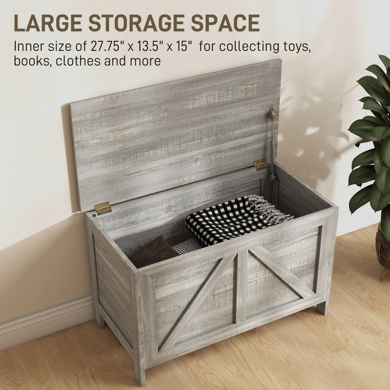 Storage Chest, Farmhouse Lift Top Box Organizer with Safety Hinge, for Bedroom, Entryway, Living Room, Gray Wood Grain