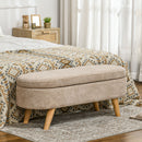 Storage Ottoman Bench, 43.3" Upholstered End of Bed Bench with Wood Legs, Modern Entryway Bench, Beige