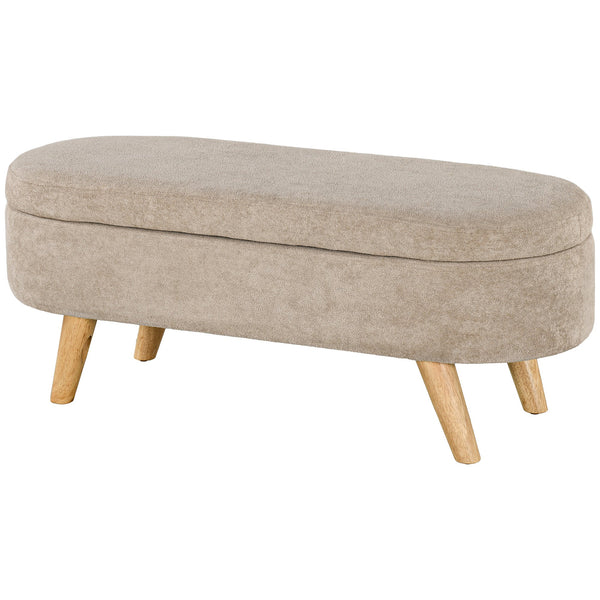 Storage Ottoman Bench, 43.3" Upholstered End of Bed Bench with Wood Legs, Modern Entryway Bench, Beige