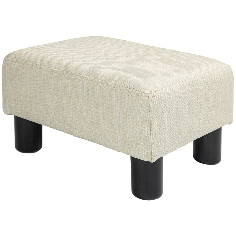 Small Ottoman Foot Rest, Foot Stool with Linen Fabric Upholstery and Plastic Legs, Cube Ottoman, Beige