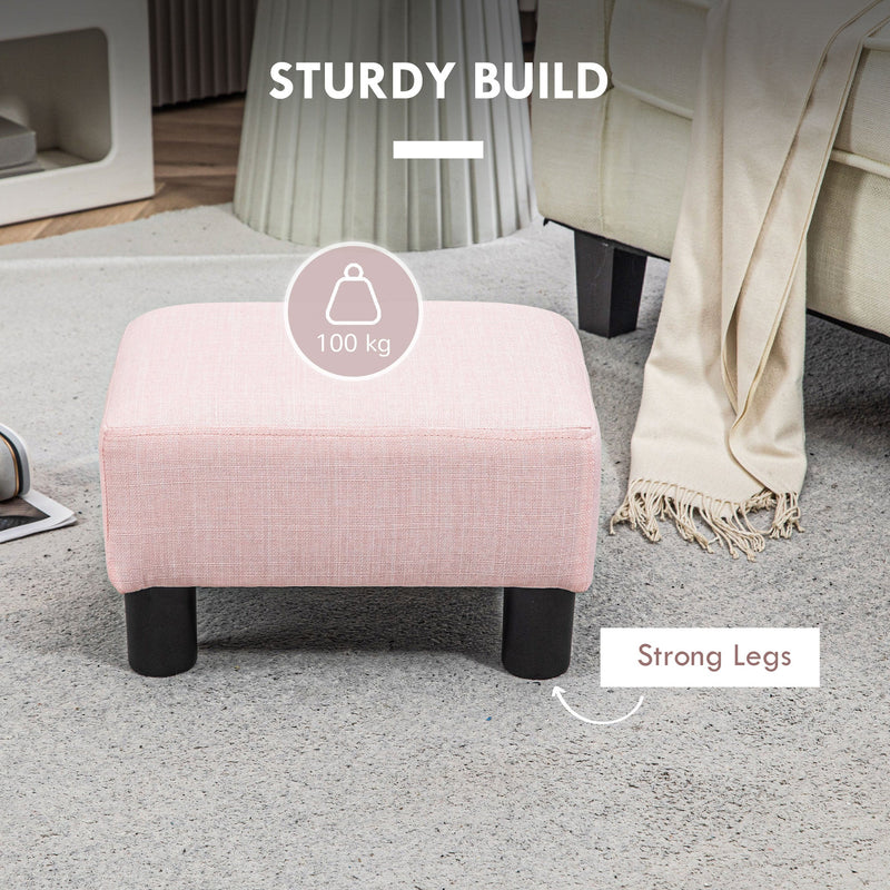 Small Ottoman Foot Rest, Foot Stool with Linen Fabric Upholstery and Plastic Legs, Cube Ottoman, Pink