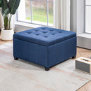 Round Storage Ottoman Bench, Button Tufted Ottoman with Flip Top for Living Room, Entryway and Bedroom, Blue