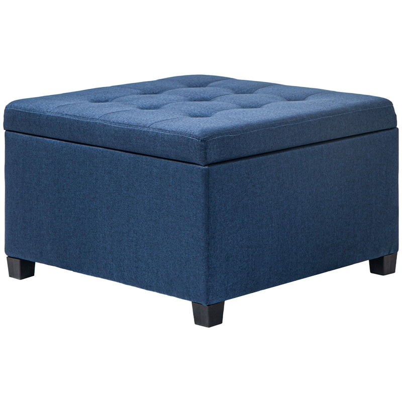 Round Storage Ottoman Bench, Button Tufted Ottoman with Flip Top for Living Room, Entryway and Bedroom, Blue