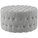 Round Ottoman Coffee Table with Velvet-feel Upholstery, Button Tufted Design and Padded Seat, Gray