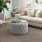 Round Ottoman Coffee Table with Velvet-feel Upholstery, Button Tufted Design and Padded Seat, Gray