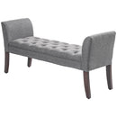 Upholstered Bedroom Entryway Bench with Button Tufted Design, End of Bed Bench with Arms and Solid Wood Legs, Dark Gray