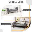 Upholstered Bedroom Entryway Bench with Button Tufted Design, End of Bed Bench with Arms and Solid Wood Legs, Dark Gray