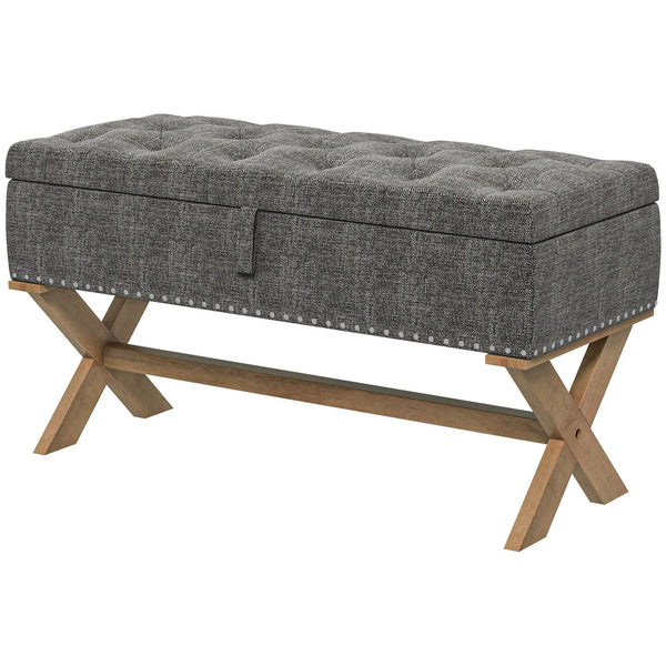 Upholstered Bedroom Bench End of Bed Ottoman with Wood Legs 35.75"W x 16.25"D x 19.75"H Gray