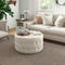 Round Ottoman Coffee Table with Velvet-feel Upholstery, Button Tufted Design and Padded Seat, Beige