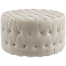 Round Ottoman Coffee Table with Velvet-feel Upholstery, Button Tufted Design and Padded Seat, Beige