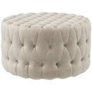 Round Ottoman Coffee Table with Velvet-feel Upholstery, Button Tufted Design and Padded Seat, Beige