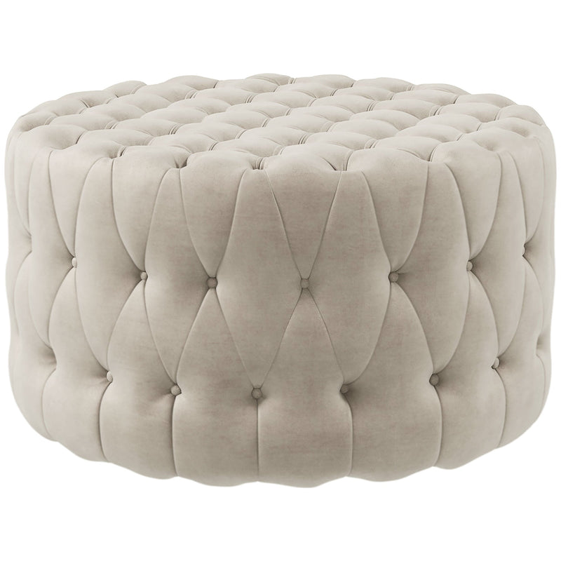 Round Ottoman Coffee Table with Velvet-feel Upholstery, Button Tufted Design and Padded Seat, Beige