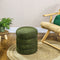 Round Ottoman, Upholstered Foot Stool with Steel Frame, Teddy Fleece Fabric for Living Room, Entryway, Green