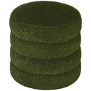 Round Ottoman, Upholstered Foot Stool with Steel Frame, Teddy Fleece Fabric for Living Room, Entryway, Green