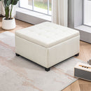 Round Storage Ottoman Bench, Button Tufted Ottoman with Flip Top for Living Room, Entryway and Bedroom, Beige