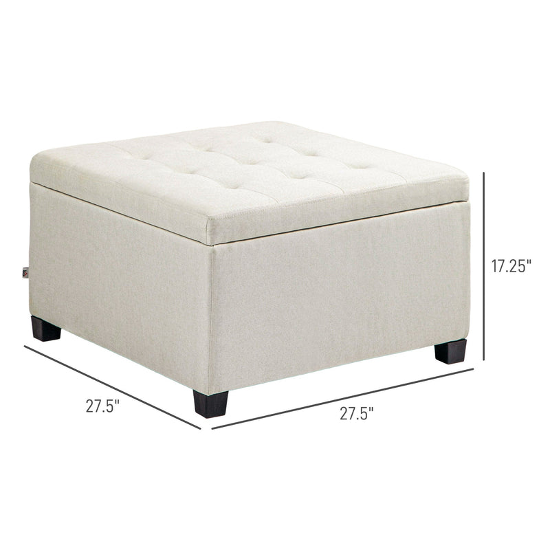 Round Storage Ottoman Bench, Button Tufted Ottoman with Flip Top for Living Room, Entryway and Bedroom, Beige