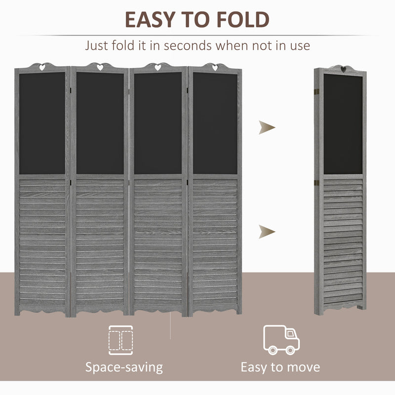 Wooden Room Divider with Blackboard, 4 Panel Folding Privacy Screen for Home Office, 5.5', Gray