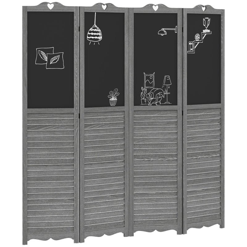 Wooden Room Divider with Blackboard, 4 Panel Folding Privacy Screen for Home Office, 5.5', Gray