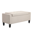 Storage Ottoman, Linen Upholstered Storage Bench with Lift Top and Button Tufted for Living Room, Beige