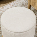 Round Ottoman Stool with Storage, Linen Fabric Upholstered Foot Stool with Padded Seat, Hidden Space and Wood Legs, White