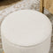 Round Ottoman Stool with Storage, Linen Fabric Upholstered Foot Stool with Padded Seat, Hidden Space and Wood Legs, White