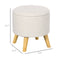 Round Ottoman Stool with Storage, Linen Fabric Upholstered Foot Stool with Padded Seat, Hidden Space and Wood Legs, White