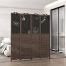 Wooden Room Divider with Blackboard, 4 Panel Folding Privacy Screen for Home Office, 5.5', Walnut Brown