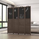 Wooden Room Divider with Blackboard, 4 Panel Folding Privacy Screen for Home Office, 5.5', Walnut Brown