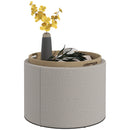 Round Storage Ottoman Coffee Table with Flip Top Tray, Linen Fabric Upholstered Footstool with Hidden Compartment