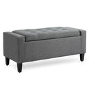 Storage Ottoman, Linen Upholstered Storage Bench with Lift Top and Button Tufted for Living Room, Gray