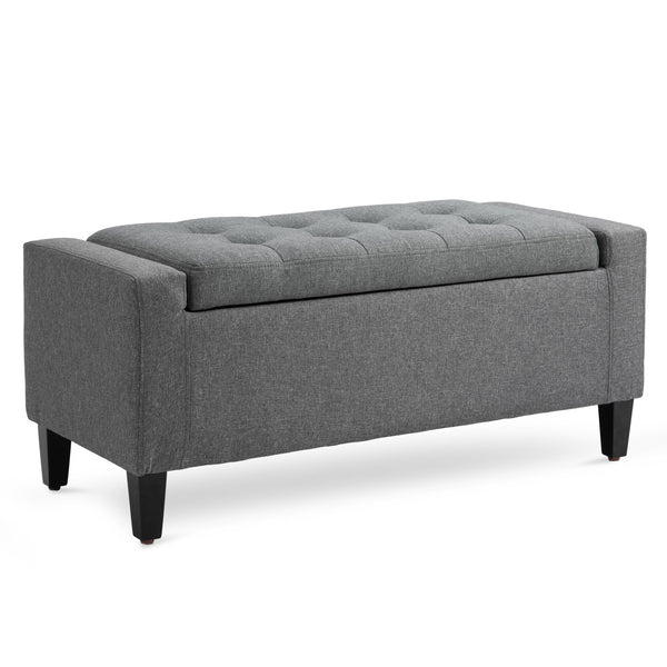 Storage Ottoman, Linen Upholstered Storage Bench with Lift Top and Button Tufted for Living Room, Gray