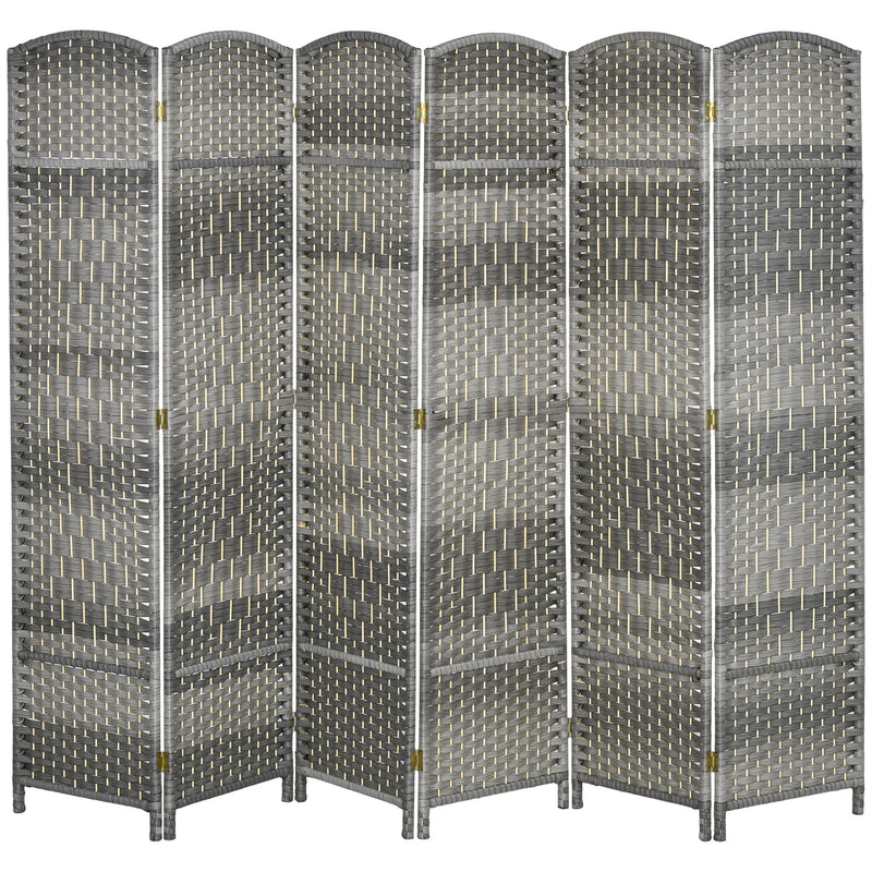 Folding Room Divider Screen 6 Panel 6' Tall Privacy Screen Freestanding Wood Partition Mixed Gray