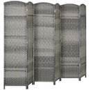 Folding Room Divider Screen 6 Panel 6' Tall Privacy Screen Freestanding Wood Partition Mixed Gray