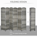 Folding Room Divider Screen 6 Panel 6' Tall Privacy Screen Freestanding Wood Partition Mixed Gray