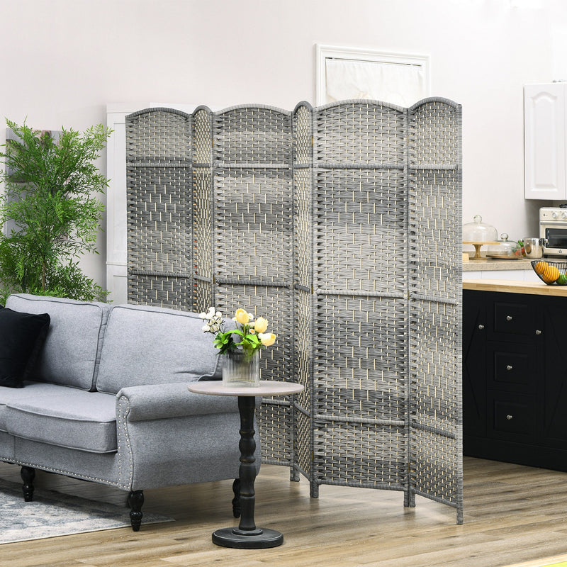 Folding Room Divider Screen 6 Panel 6' Tall Privacy Screen Freestanding Wood Partition Mixed Gray