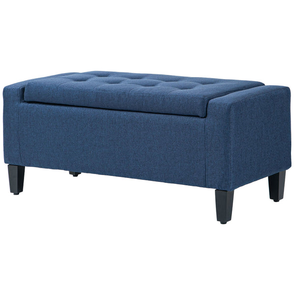 Upholstered Storage Ottoman Bench, Button Tufted Ottoman with Hidden Storage, Lift Top for Living Room, Dark Blue