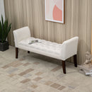 Upholstered Bedroom Bench with Button Tufted Design, End of Bed Bench with Arms and Solid Wood Legs, Cream White