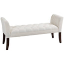 Upholstered Bedroom Bench with Button Tufted Design, End of Bed Bench with Arms and Solid Wood Legs, Cream White